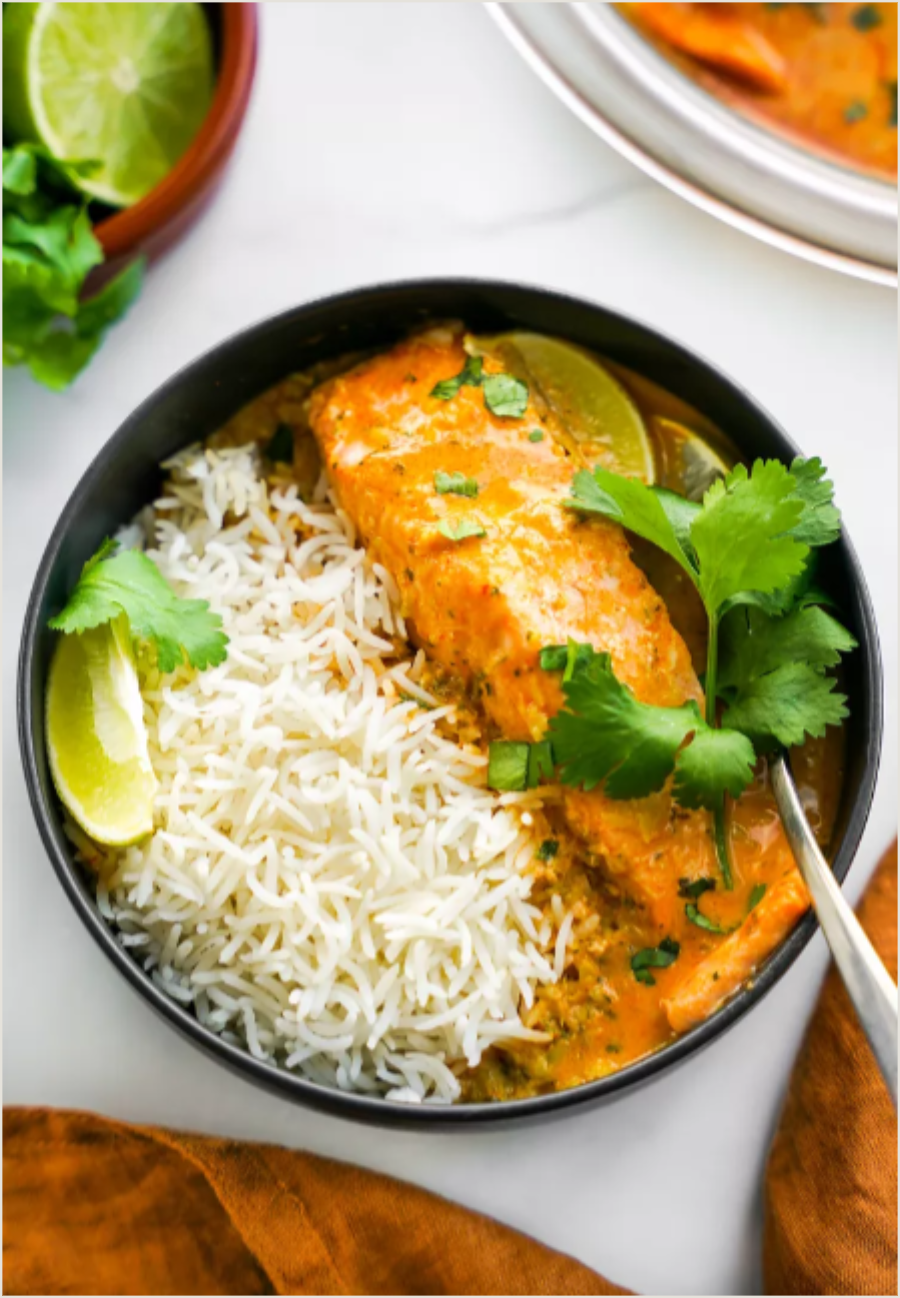 Microwave Red Curry Poached Salmon.