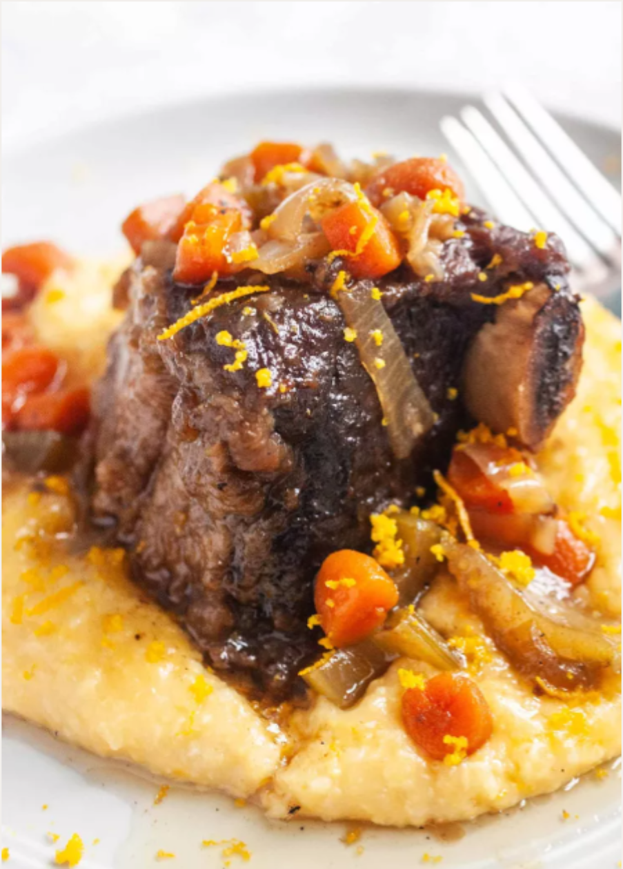 Slow Cooker Bourbon Short Ribs with Cheesy Grits.