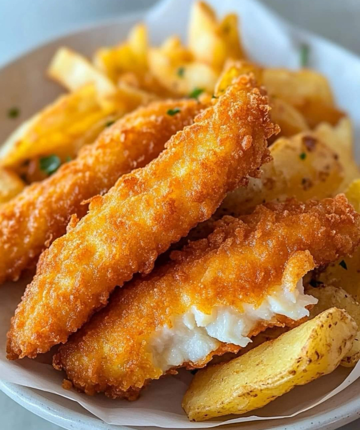 Battered Fish Fingers with Crispy Chips