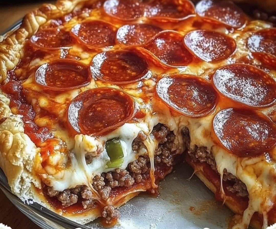 Deep Hamburger Sausage & Pepperoni Pie Recipe