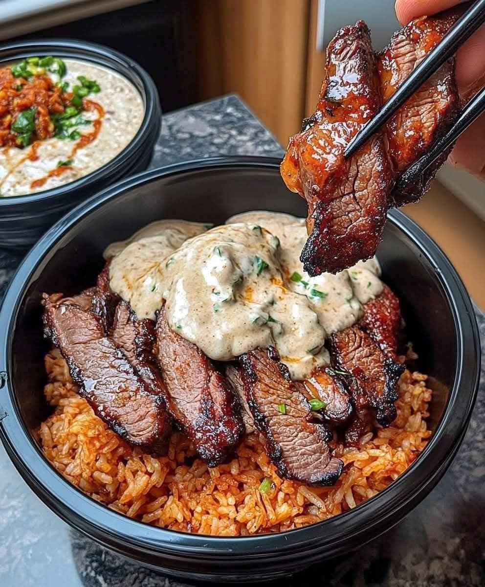 Korean BBQ Steak Bowls with Creamy Sauce