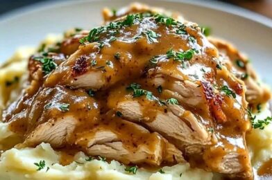 Savory Shredded Chicken with Creamy Gravy Over Mashed Potatoes